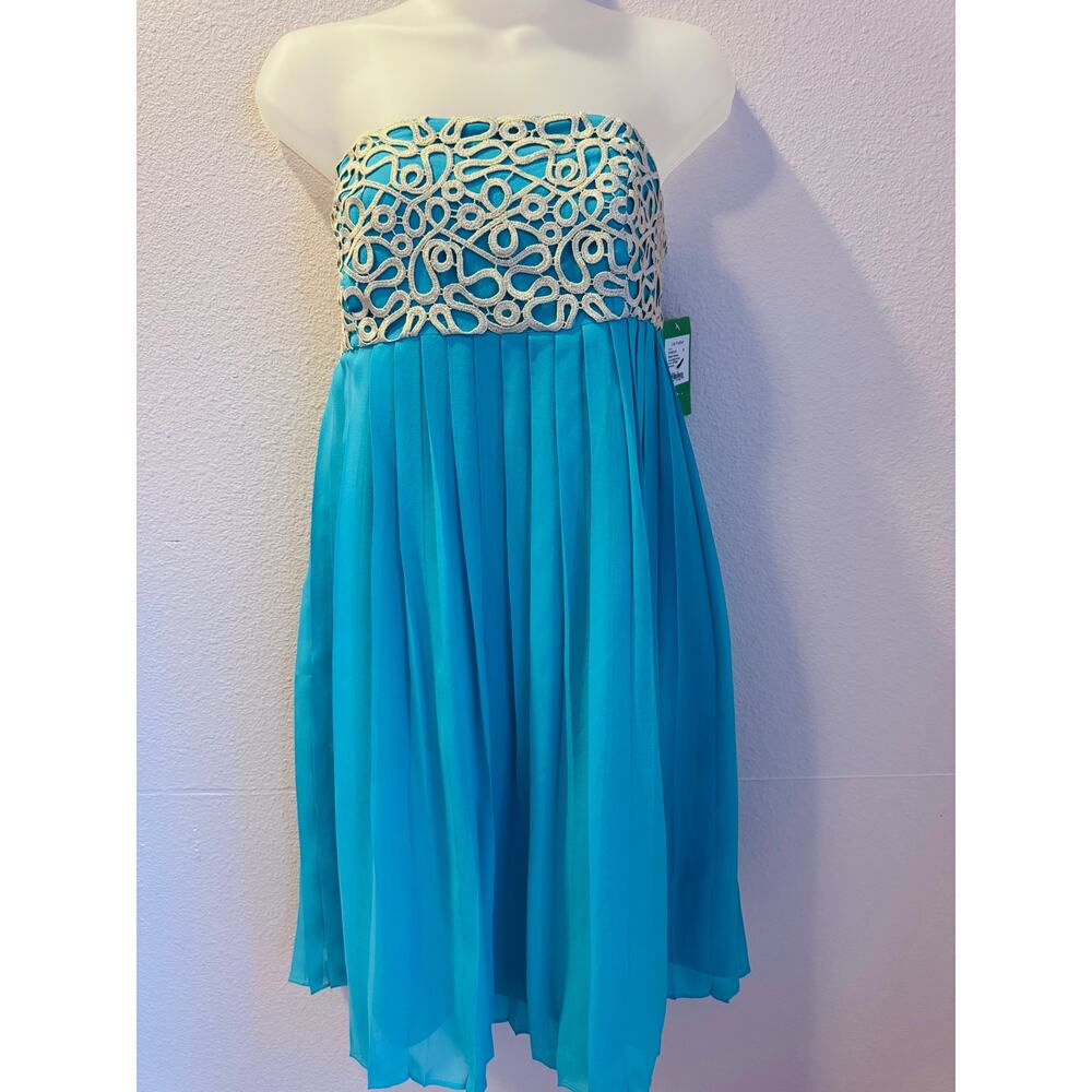 Lilly Pulitzer Strapless Aqua Midi Dress with Cream Lace Bodice